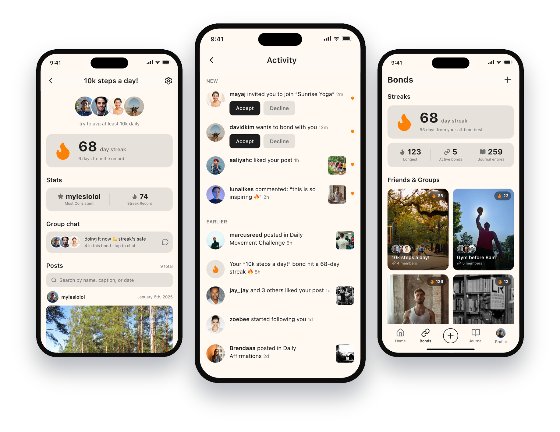 Bondit Bonds, Bond detail, and Activity screens