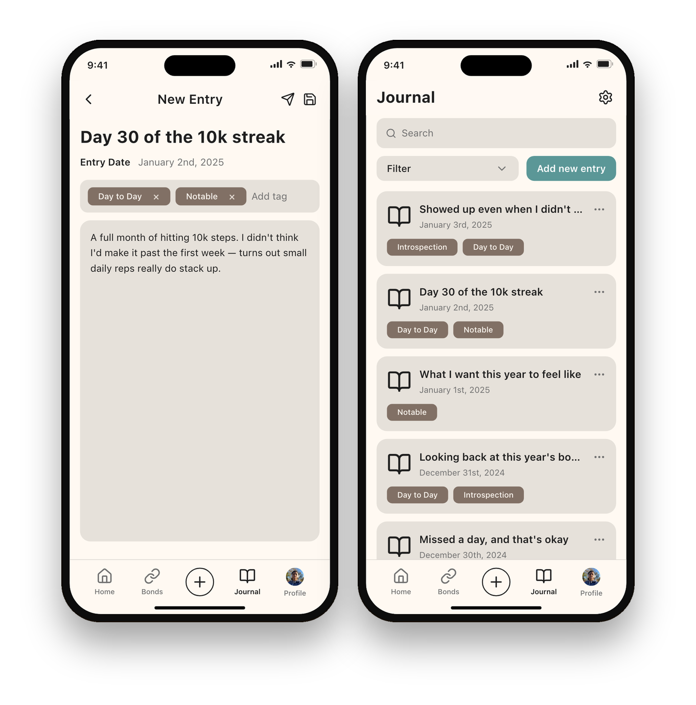Bondit New Entry and Journal screens